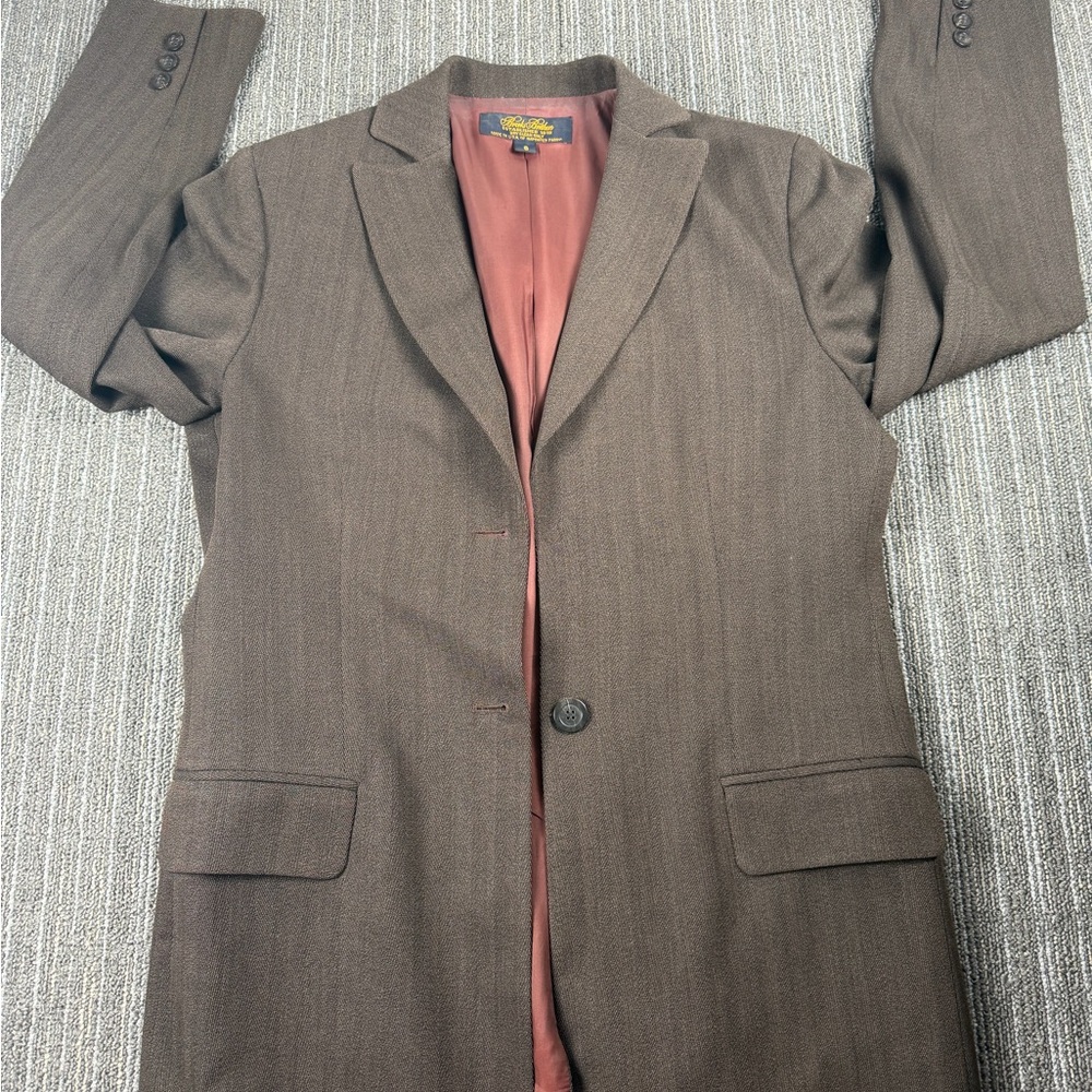 Brooks Brothers Dark Brown Herringbone 94% Wool Blazer -missing front button